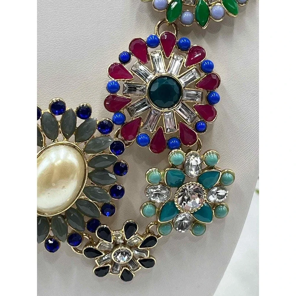 J. Crew Statement Brulee Starburst Runway Floral Gemstone Necklace Multi Color